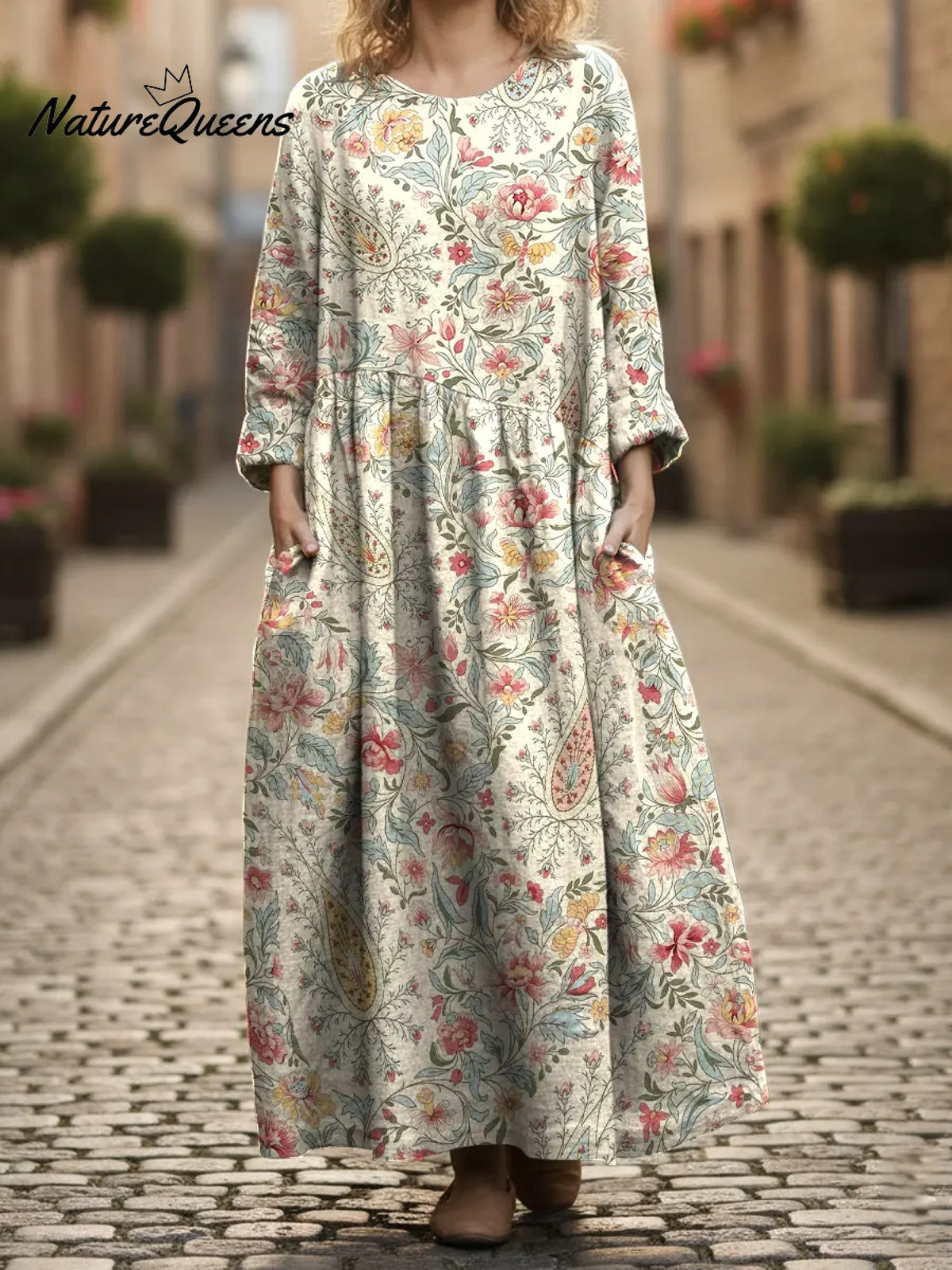 Women's Floral Art Print Pocket Cotton Dress