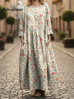 Women's Floral Art Print Pocket Cotton Dress