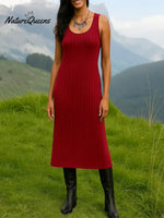 Women's Solid Color Turtleneck Knit Top and Vest Strap Knit Dress Set