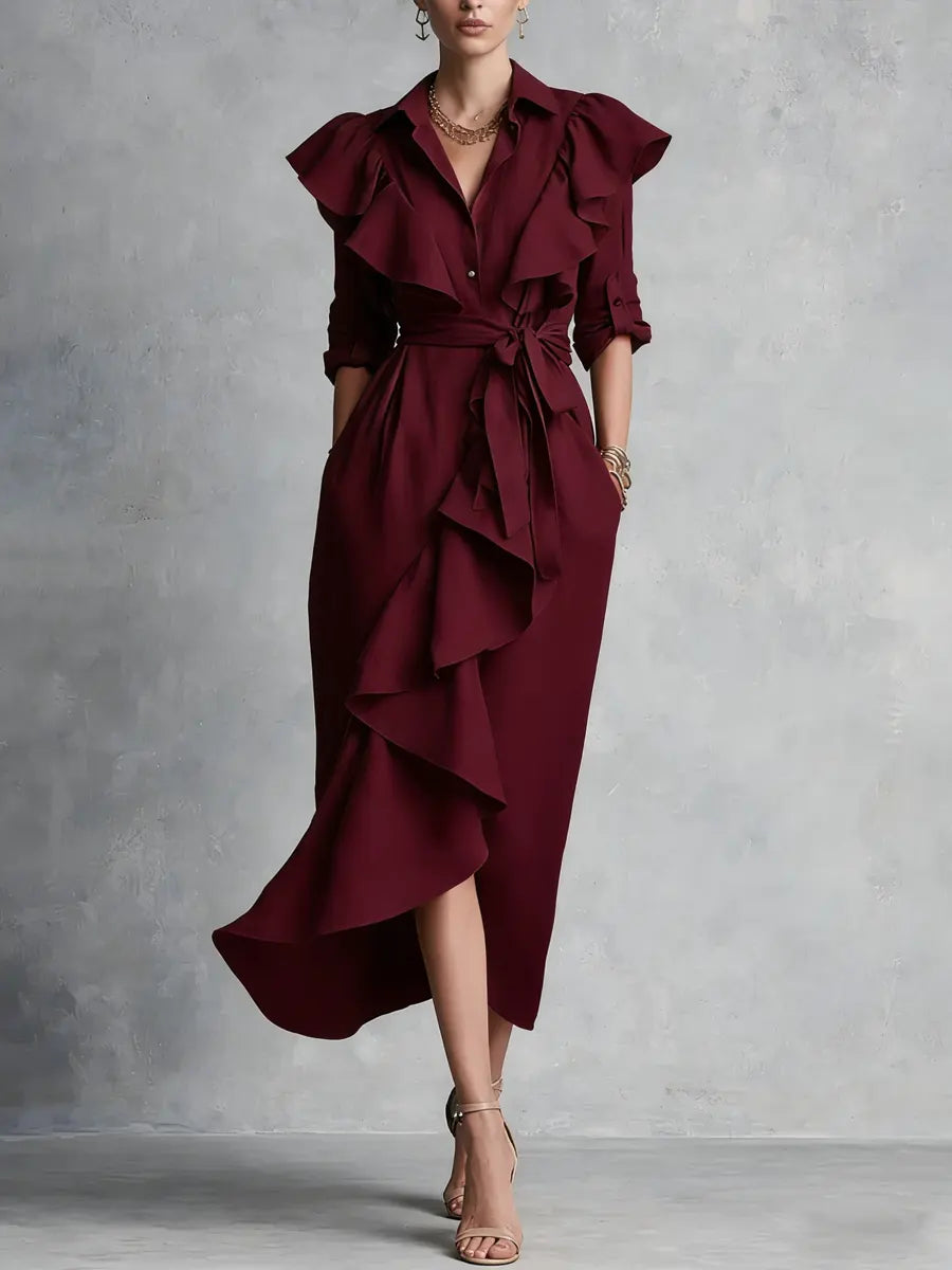 Ruffle Tie Linen Shirt Dress