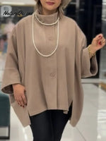 Women's Solid Color Stand-up Collar Long-sleeve Casual Loose Cardigan Top