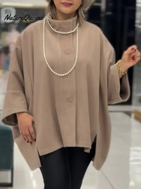 Women's Solid Color Stand-up Collar Long-sleeve Casual Loose Cardigan Top