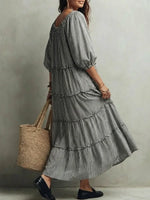 Women's Retro Striped Ruffled Art Casual Fashion Cozy Cotton Linen Dress