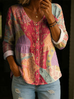 Women's Floral Pattern Art Print Casual Cotton Shirt