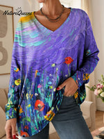 Women's Lovely Floral Flowers Pattern Art Print V-neck Casual Cotton T-shirt