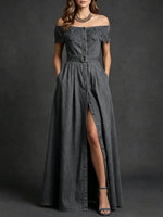 Women's Casual Off-Shoulder Denim Long Dress