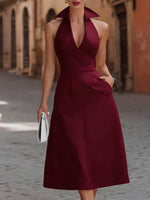 Women's Solid Color V-neck Sleeveless Casual Loose Cotton Linen Dress