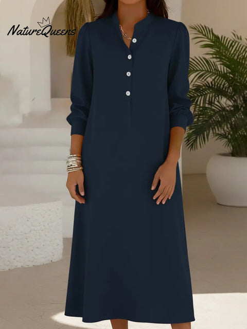 Audrey Stand Collar Button-down A-line Midi Dress