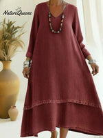 Elegant V-neck Double-layered Hem Denim Dress