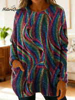 Women's Retro Abstract Pattern Art Print Casual Cotton Knitted Sweater