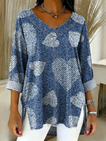 Women's Love Pattern Art Print Casual Denim Shirt