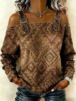 Women‘s Vintage Pattern Art Print Casual Cotton Denim Shirt