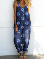 Women's Vintage Pattern Art Print Casual Cotton Denim Jumpsuit