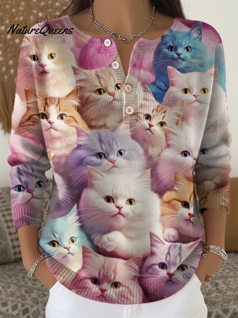 Women's Funny Cats Pattern Art Print Casual Cardigan Sweater