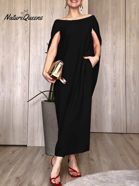 Women's Solid Color Round Neck Casual Loose Cotton Dress