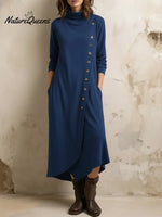 Women's Casual Asymmetrical Hem Button Cotton Dress