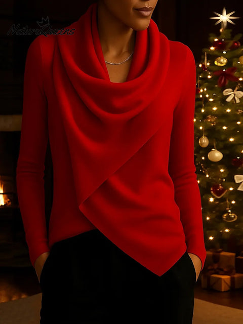 Women's Solid Color Duffle Neck Long Sleeve Casual Loose Knit Top