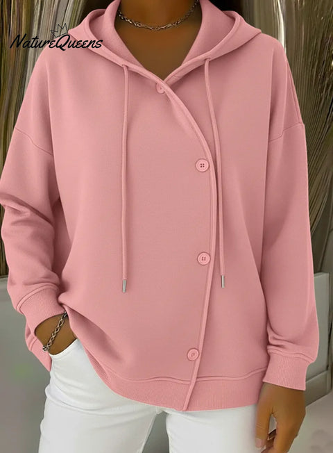 Women's Fashion Button-up Hooded Sweatshirt