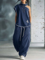 Stylish & Cozy White-trimmed Wide-leg Sweatpants