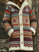 Women's Snowflake Pattern Art Print Casual Fleece Coat