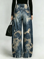 Vintage Leopard Print Eyelet Cutout Wide Leg Jeans