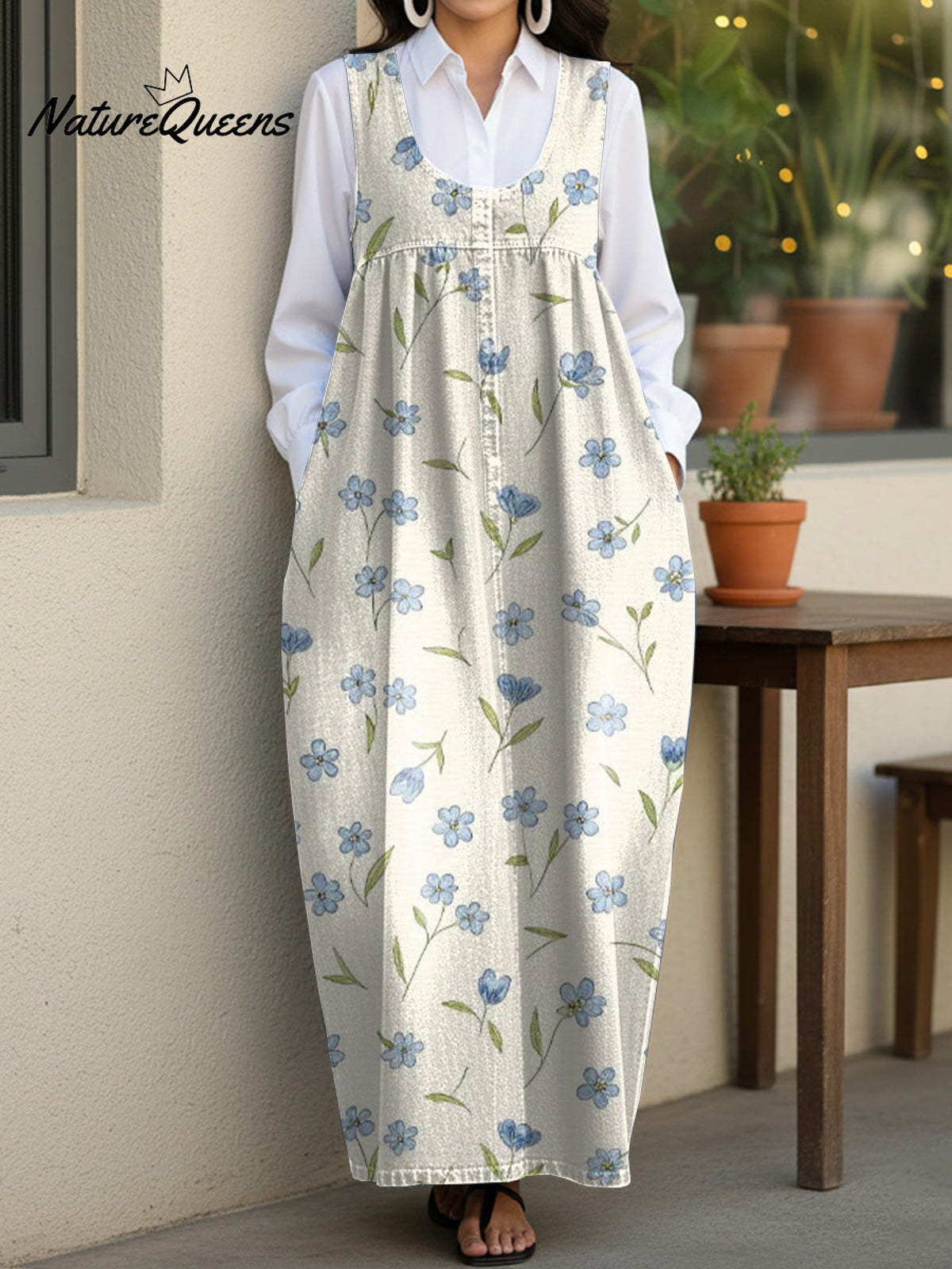 Women's Fresh Little Flower Casual Loose Denim Vest Dress