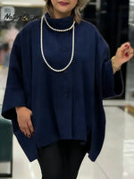 Women's Solid Color Stand-up Collar Long-sleeve Casual Loose Cardigan Top