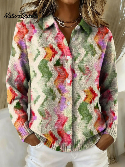 Women's Geometric Abstract Patchwork Pattern Art Print Cowl Neck Sweater