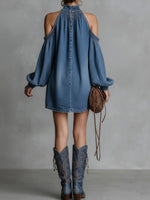 Women's Stand-collar Long-sleeved Casual Loose Denim Dress