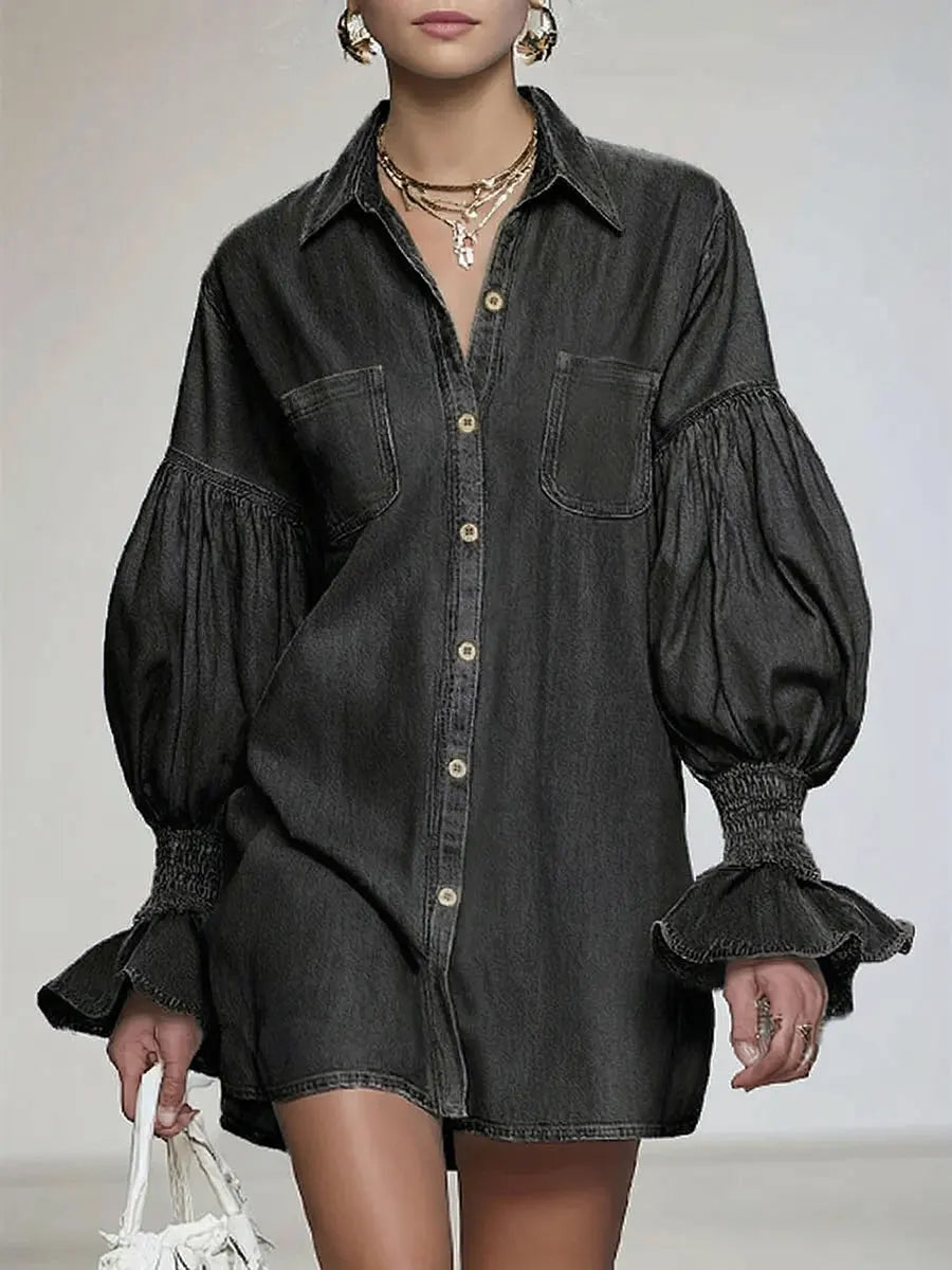 Women's Casual And Fashionable Denim Cotton Mini Dress