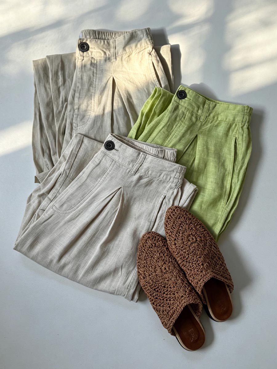 Women's Solid-color High-waisted Loose-fit Cotton-linen Wide-leg Pants