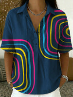 Women’s Geometry Print Cotton Linen Polo Shirt