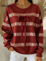 Women's Casual Striped Cotton Sweatshirt With Bow