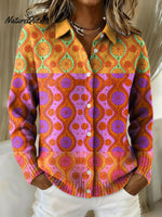 Women's Retro Geometric Abstract Gradient Pattern Art Print Cowl Neck Sweater