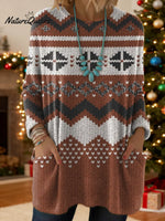 Women's Vintage Pattern Art Print Casual Cotton Knitted Sweater