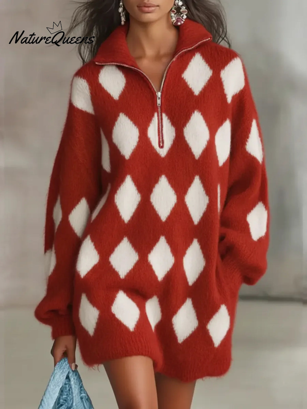 Women's Plaid Half-zip Sweater Dress