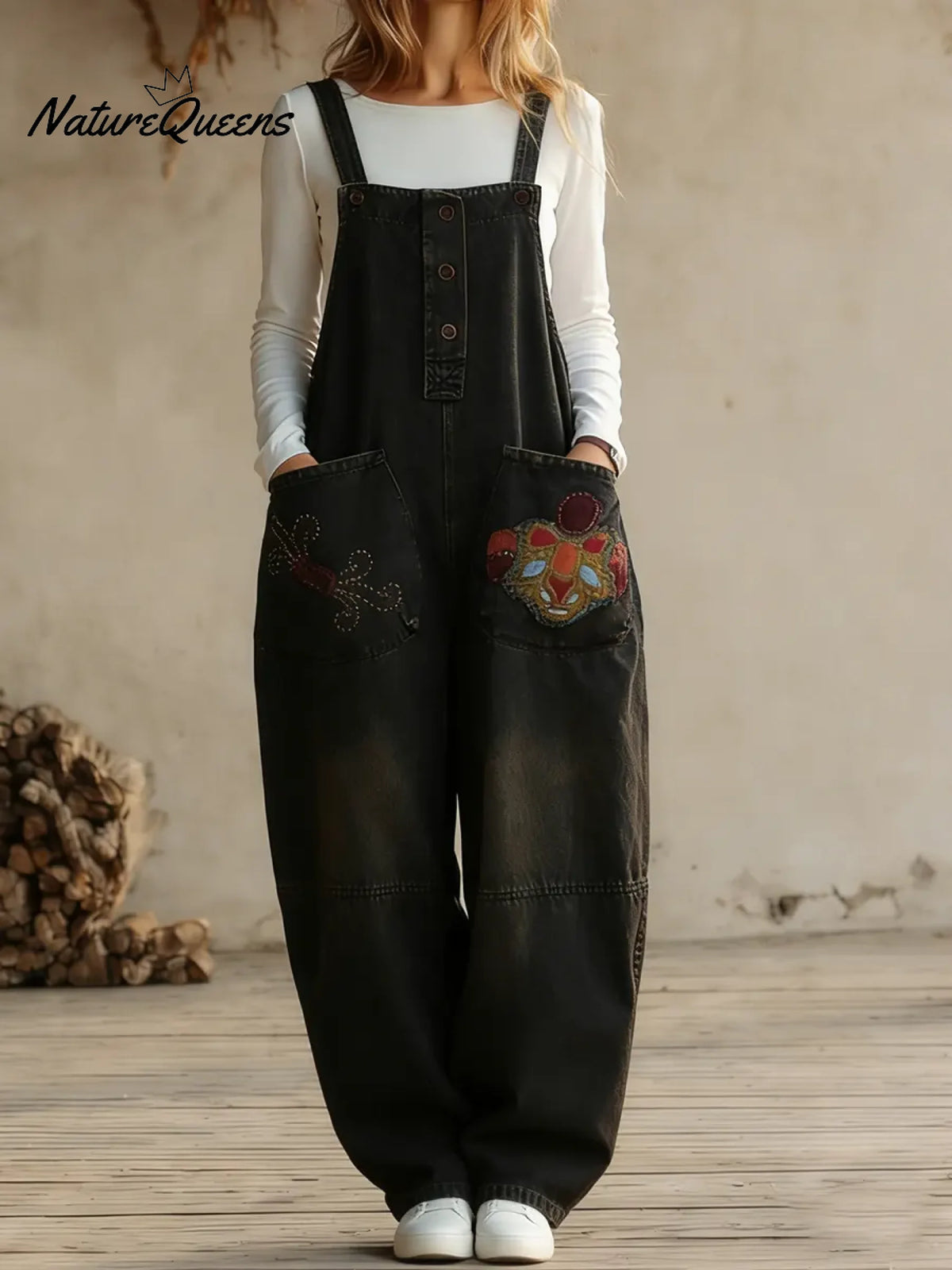 Women's Vintage Casual Embroidered Cotton Jumpsuit