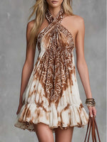 Retro Bohemian Halter Mini Dress
