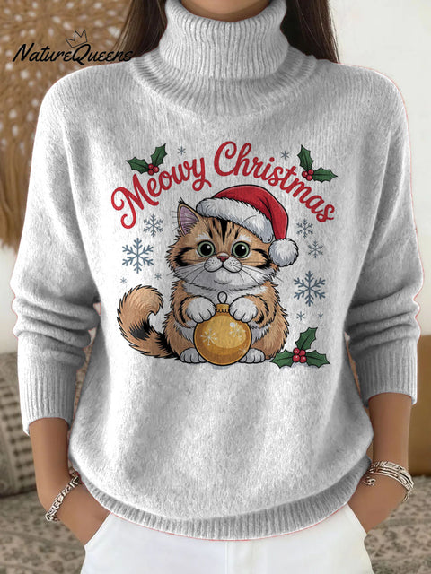Christmas cute cat decoration pattern Stand Collar Sweater