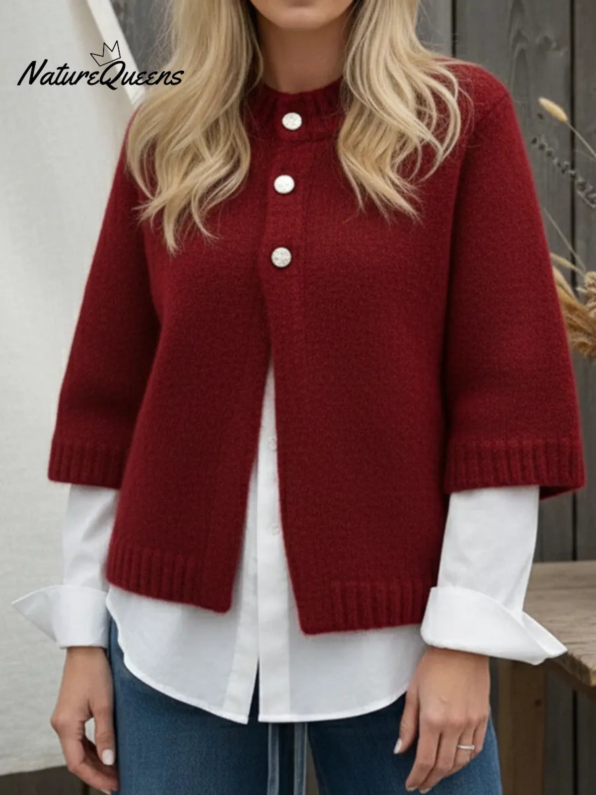 Cozy Casual Three-quarter Sleeve Button-down Cardigan Sweater