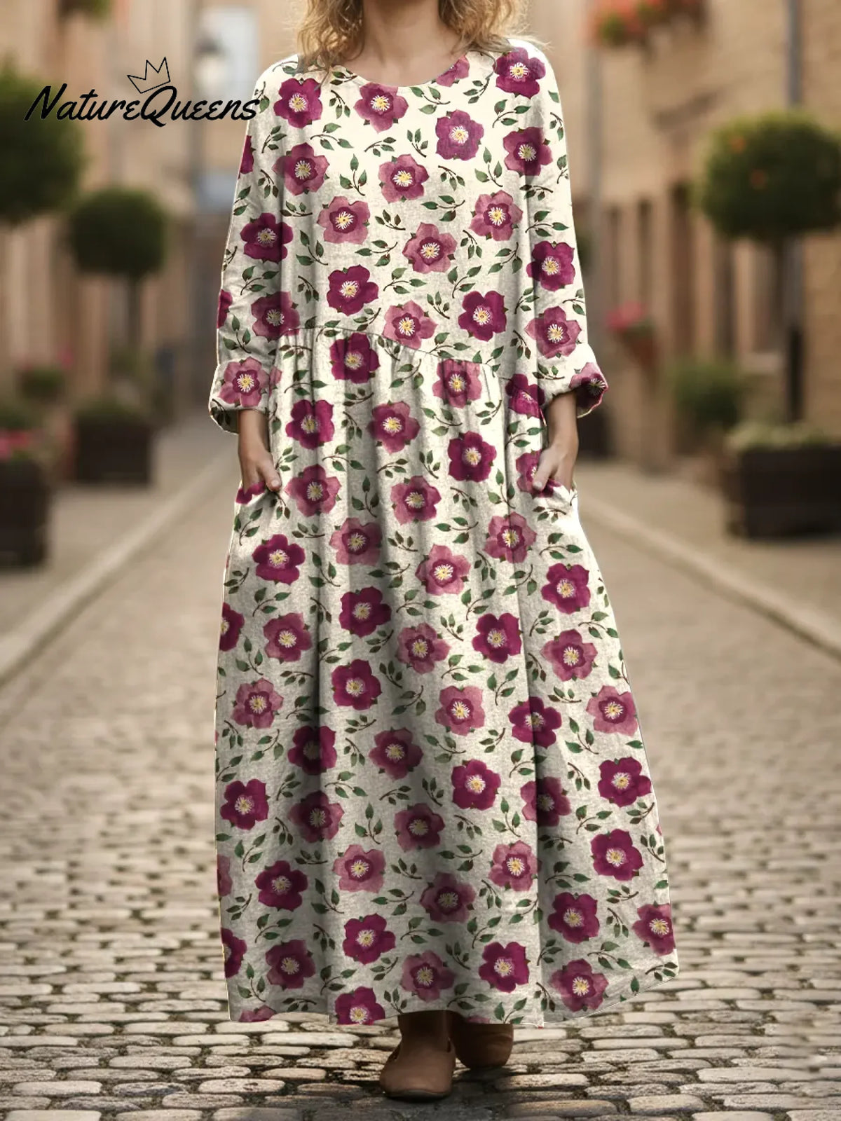 Women's Floral Art Print Pocket Cotton Dress