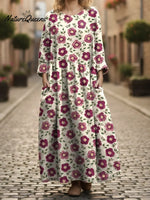 Women's Floral Art Print Pocket Cotton Dress