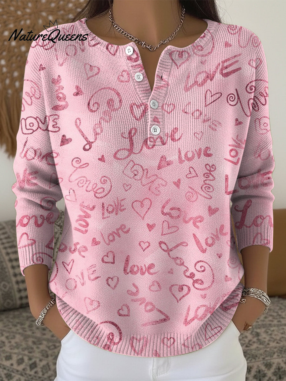Love Patterns Print Casual Valentine's Day Sweater