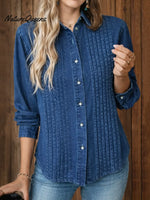 Women's Lapel Long-sleeved Casual Loose Pleated Denim Cardigan