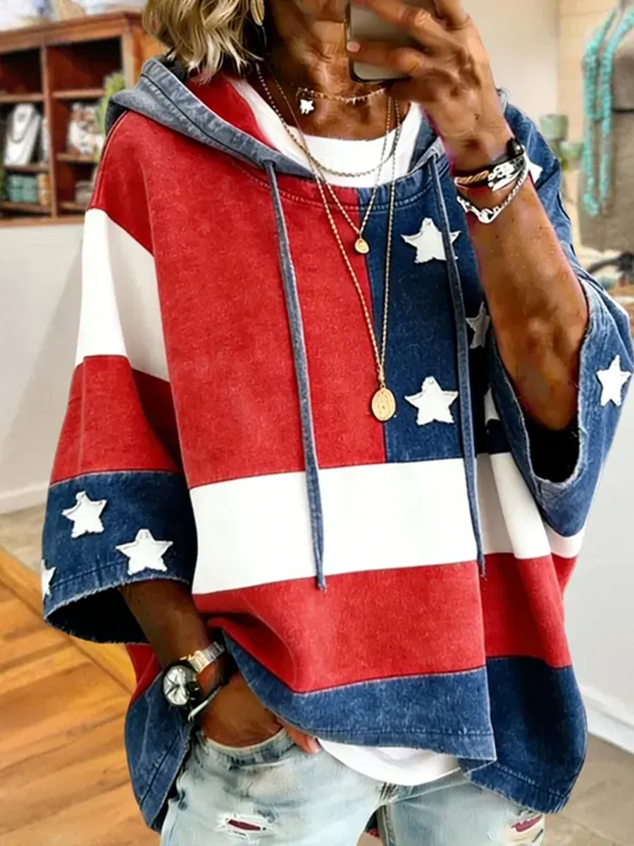 Retro American Style Star-patterned Cotton Hoodie