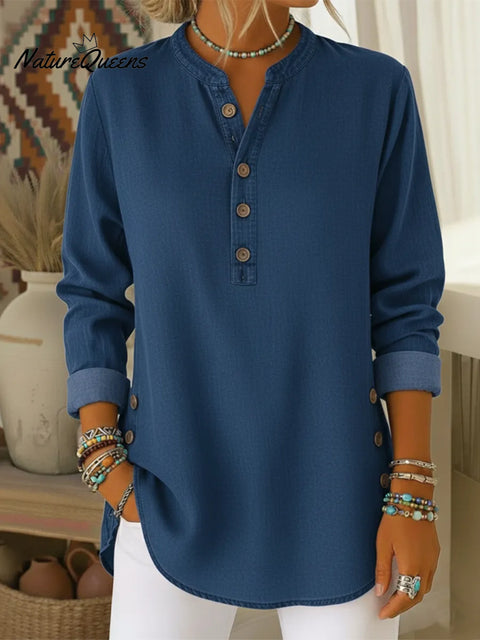 Casual Cozy Button-up Denim Cotton Shirt Top