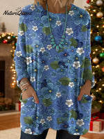 Women's Floral Pattern Art Print Casual Cotton Knitted Sweater