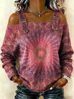 Women‘s Dugu Ethnic Style Pattern Print Casual Cotton Denim Shirt