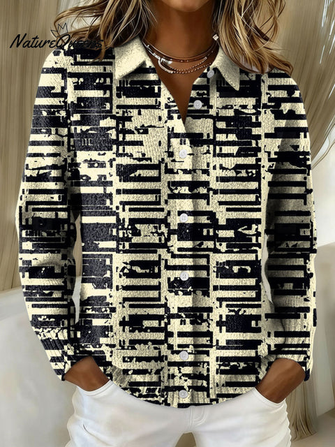 Women's Retro Geometric Abstract Stripe Pattern Art Print Cowl Neck Sweater