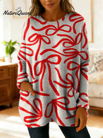 Women's Exquisite Bowknot Decorative Pattern Casual V Collar Long Sleeve Sweater